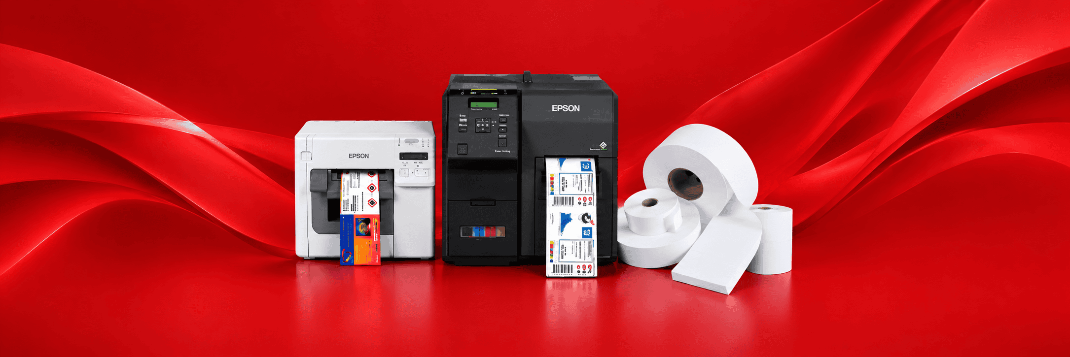 Epson colour label printers with printed label rolls